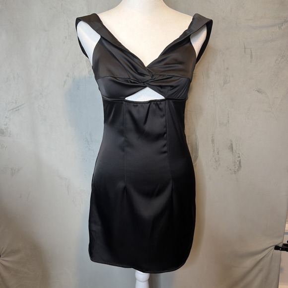Princess Polly Dresses & Skirts - Princess Polly Mini Dress US 2 Black Satin Cut Out Twist Front Party Cocktail